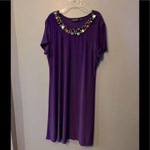 NINA Leonard dress - purple shirt sleeves with beaded and rocks at neckline